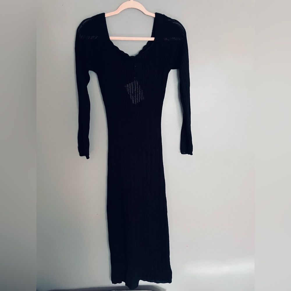 Black Crochet Midi Dress